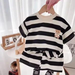 Boys Girls Short-sleeved Striped T-shirt +Shorts Set