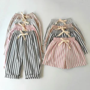 Children's Clothing Vintage Linen Cotton Stripe Pants Boy Girl